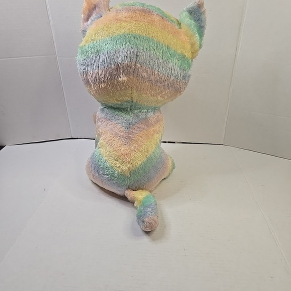 Ty Beanie Boos Heather Large Rainbow Cat Plush 17"2018 Blue Gold Glitter Eyes - Picture 9 of 16